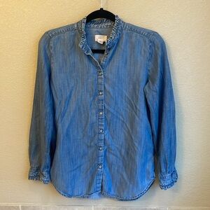 LOFT Chambray Denim Button Front Blouse